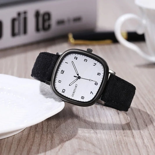 Luckacco Vintage Square Dial Leather Belt Wristwatch Brand Quartz Watch Youth Student Watch Casual Fashion Men Women Gift Clock