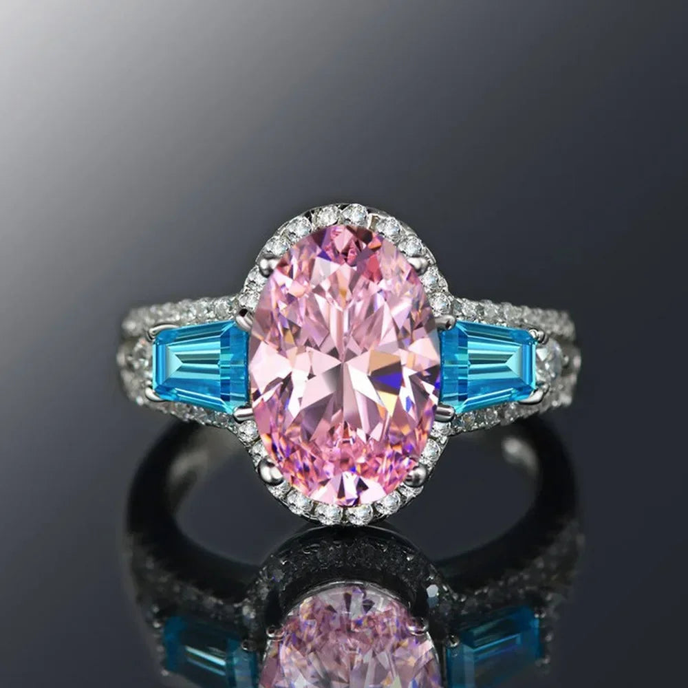 luckacco style pink sparkling zircon princess square engagement ring for ladies and girlfriends luxury proposal  gift fashion jewelry