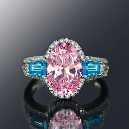 Luckacco Style Pink Sparkling Zircon Princess Square Engagement Ring for Ladies and Girlfriends Luxury Proposal  Gift Fashion Jewelry