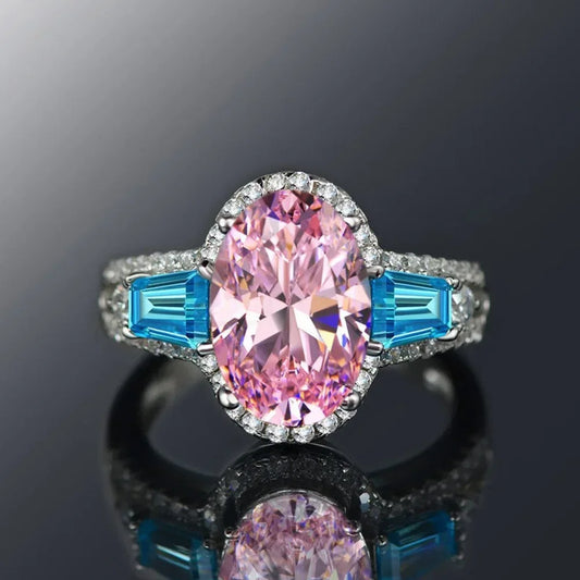 Luckacco Style Pink Sparkling Zircon Princess Square Engagement Ring for Ladies and Girlfriends Luxury Proposal  Gift Fashion Jewelry