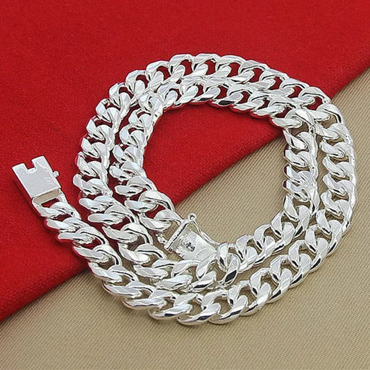 Luckacco 925 Silver Man Necklace 10MM 20/22/24 Inches Cuban Chain Necklace For Women Fashion Wedding Jewelry Christmas Accessories