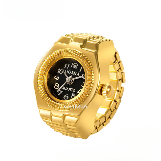 Luckacco Vintage Mini Finger Watch Rings Women's Retro Punk Rubber Band Alloy Quartz Clock Finger Couple Party Jewelry Gifts