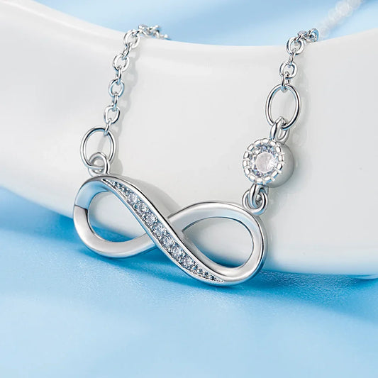 Luckacco Fashion Female Necklace Sterling Silver color Infinite Love 8-word Pendant Necklace for Women Micro Single Zircon Clavicle Chain