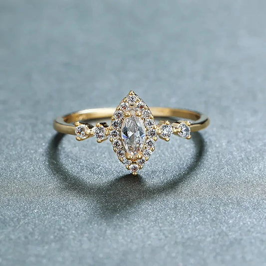 Luckacco daily picks Exquisite Bridal Wedding Rings with Marquise Cubic Zirconia Luxury Gold Color Engagement Band Accessories Fashion Jewelry