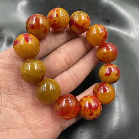 Luckacco New Retro Floating Red Flower Ball Chicken Blood Jade Agate Bracelet Chalcedony