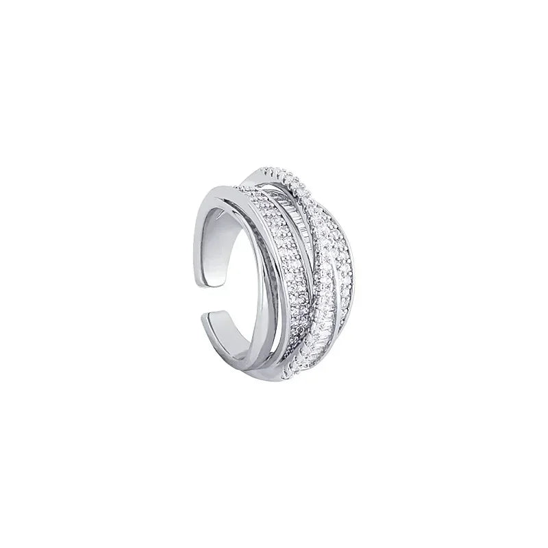 luckacco 2024 silver color rhinestone ring multi-layer winding rings for women wedding full zircon finger rings fashion jewelry gifts