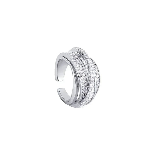 Luckacco 2024 Silver Color Rhinestone Ring Multi-layer Winding Rings for Women Wedding Full Zircon Finger Rings Fashion Jewelry Gifts
