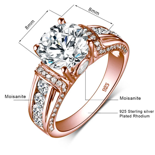 Luckacco Certified D Color VVS1 2ct Moissanite Diamond Ring For Women 100% Sterling Silver Good Quality Wedding Jewelry Pass Diamond Test
