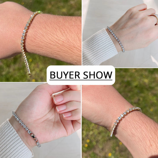 Luckacco 4mm Cubic Zirconia Tennis Bracelet Iced Out Chain Bracelets For Women Men Gold Silver Color Men Bracelet CZ Chain Homme Jewelry