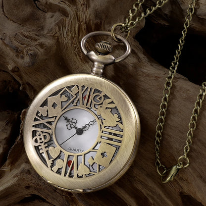 Luckacco New Bronze Quartz Pocket Watch Retro Alice Theme Pocket Fob Watch Pendant Necklace Pocket Watch Men Womens Gift
