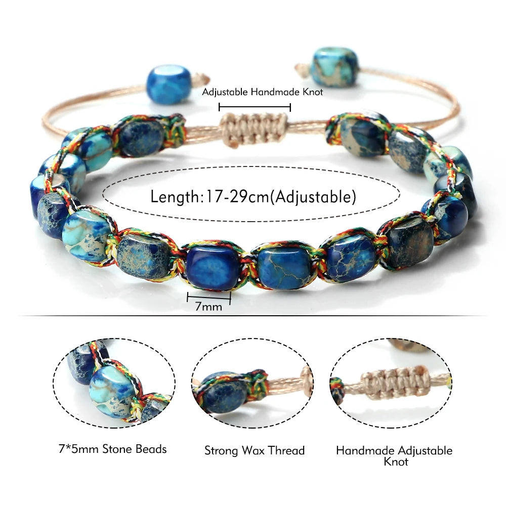 luckacco bohemian imperial stone beaded bracelet handmade  braided string bangles friendship jewelry gift vintage design strand bracelets