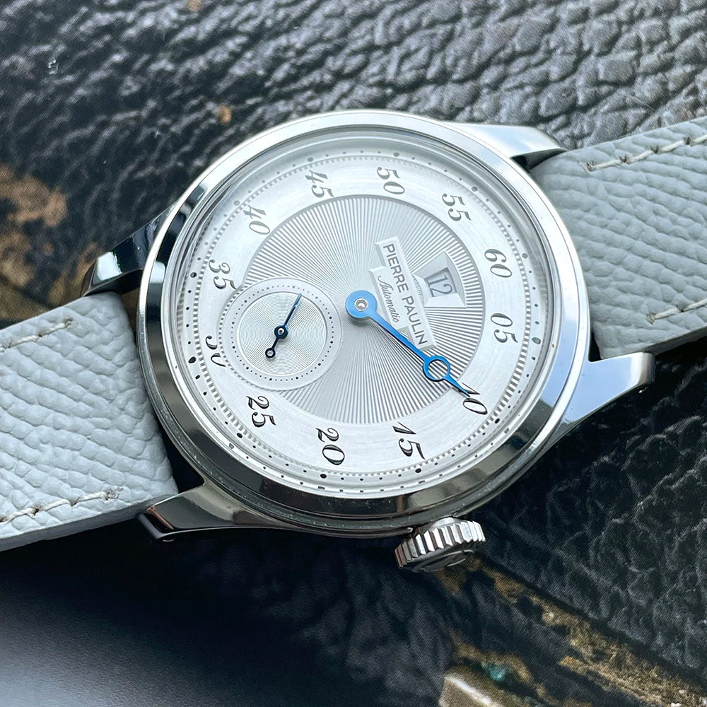 luckacco spot goods new pierre paulin jumping hour men watch salmon dial automatic st17 mechanical watch vintage date window 38mm