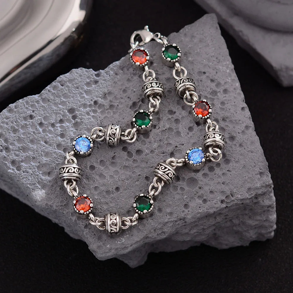 luckacco new arrival trendy colorful crystal thai silver female bracelet  jewelry for women birthday gifts