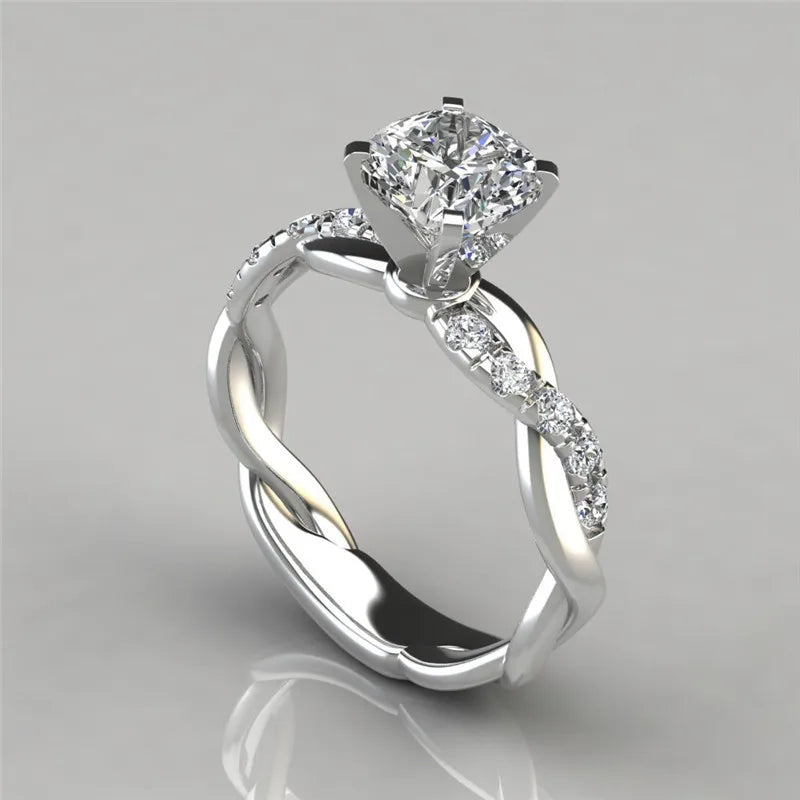 luckacco cross-twisted zircon ring moissanite plated infinity ring two-color princess square zircon ring jewelry plated with 18k wedding
