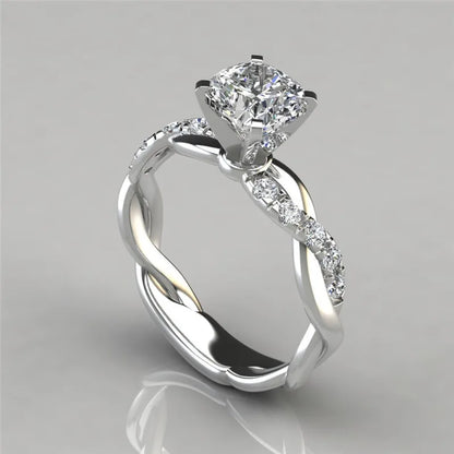 Luckacco Cross-twisted Zircon Ring Moissanite Plated Infinity Ring Two-color Princess Square Zircon Ring Jewelry Plated with 18k Wedding