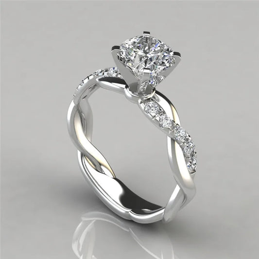 Luckacco Cross-twisted Zircon Ring Moissanite Plated Infinity Ring Two-color Princess Square Zircon Ring Jewelry Plated with 18k Wedding