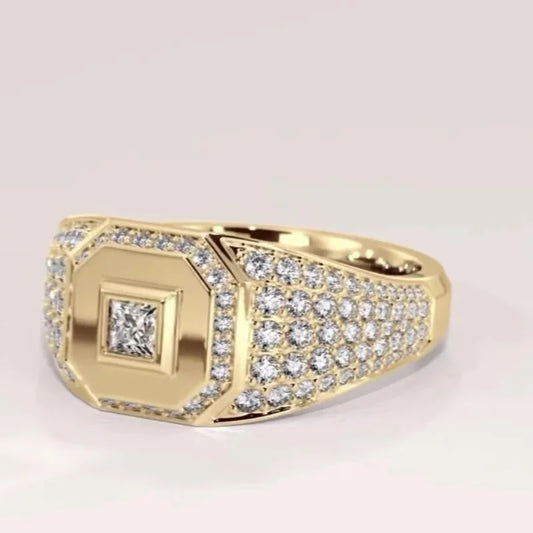 Luckacco Classical Fashion Men Rings Gold Color Square Round White Stone Rings Party Accessories Gift