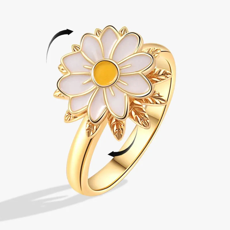 luckacco fashion fidget spinner ring anxiety for women multiple crystal sunflower finger rings rotate anti stress jewelry wedding gift