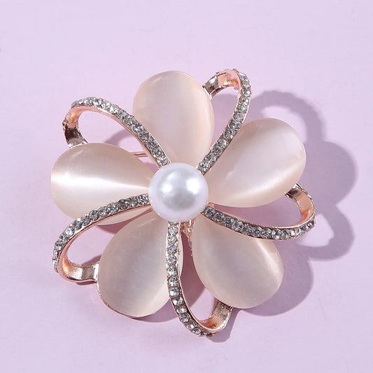 Luckacco 1PC Fashionable Opal Stone Flower Brooch Pin Garment Accessories Birthday Gift Brooches For Women Rhinestone Brooch Pin-6691