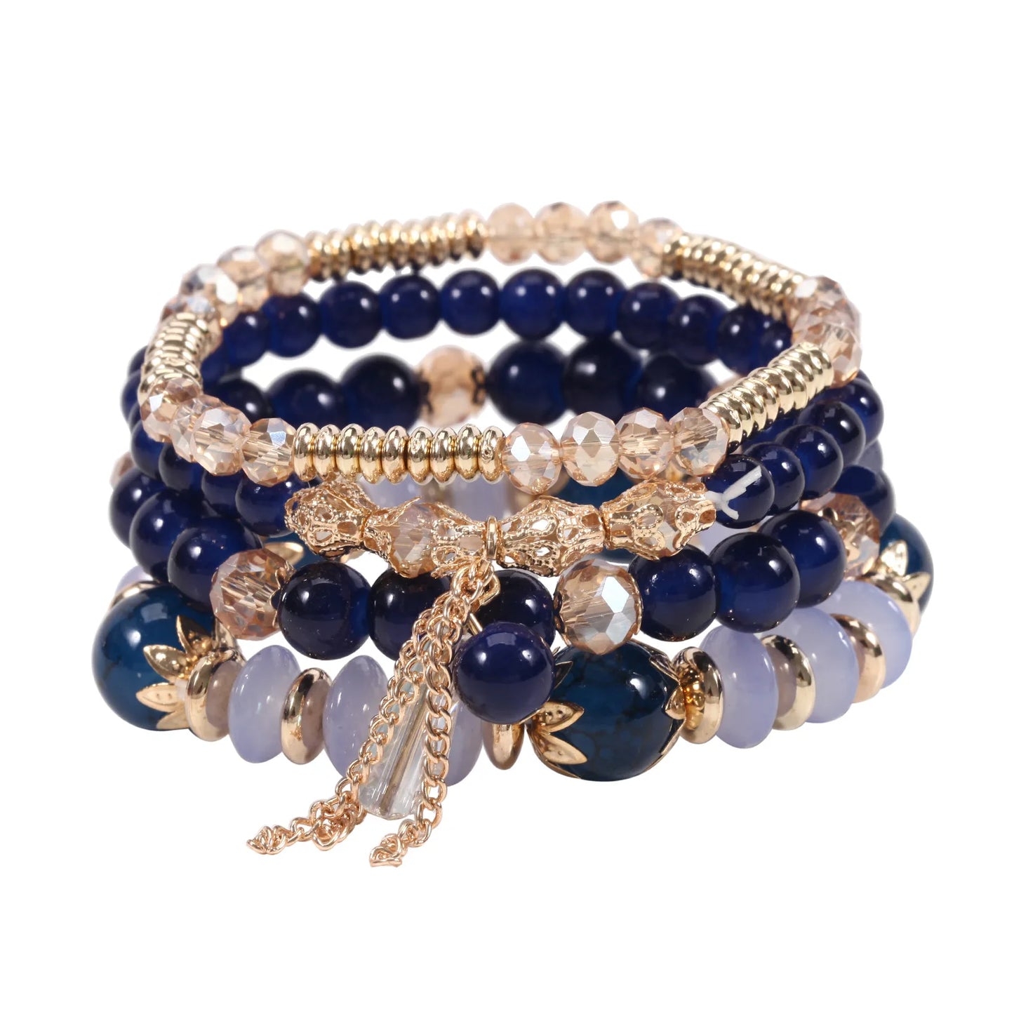 luckacco 4 pieces/set bohemian crystal tassel multi-layer elastic rope bracelet, handmade beaded bracelet, women's fashion accessories