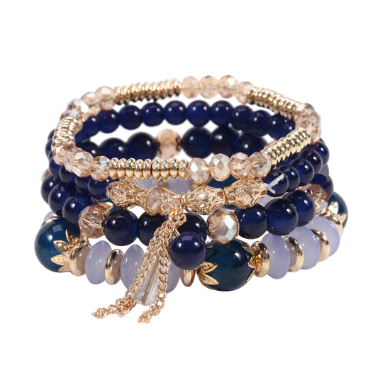 Luckacco 4 pieces/set Bohemian crystal tassel multi-layer elastic rope bracelet, handmade beaded bracelet, women's fashion accessories