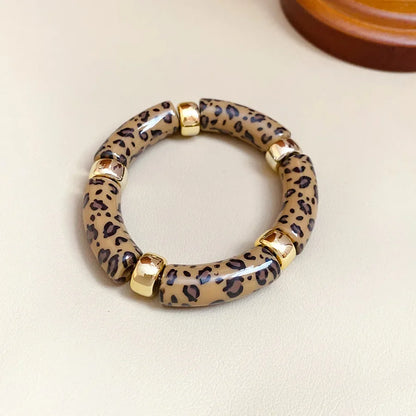 Luckacco Splicing Bamboo Tube Acrylic Smudging Bangles for Women Men Fashion Geometric Elastic Bracelets Bangles Jewelry Couple Gifts F