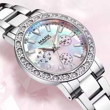 Luckacco Mark Fairwhale Dress Pink Diamond Watch For Women Fashion Ceramic Chain Quartz Watch Luxury Brilliant Beimu Wristwatch Ladies