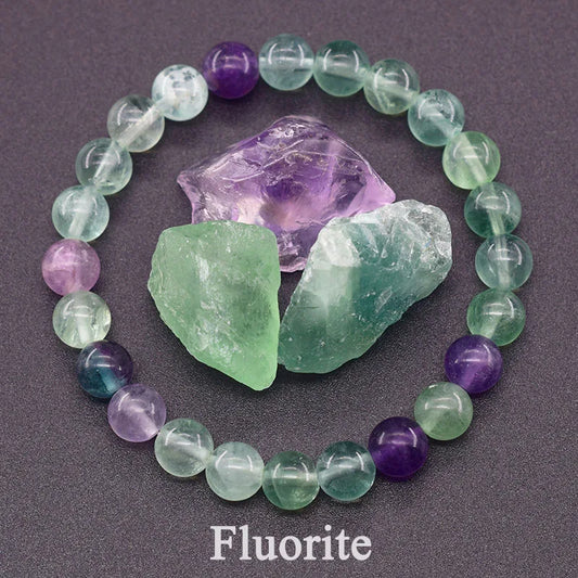 Luckacco Fluorite Bracelet with Natural Stones 6 8 10mm Beads Charm Jewelry for Women Amethyst Crystal Agates Beads Energy Healing Bangle