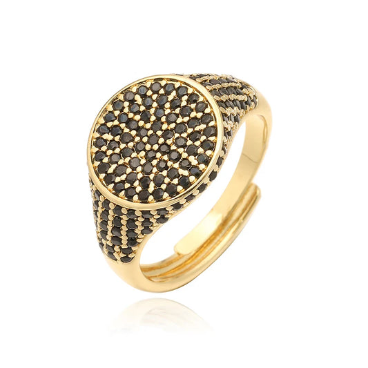 Luckacco HECHENG,13×22MM Copper Electroplated 18K Gold Multi-colour Zirconia Ring Unisex Couple Adjustable Luxury Jewellery 1 Piece