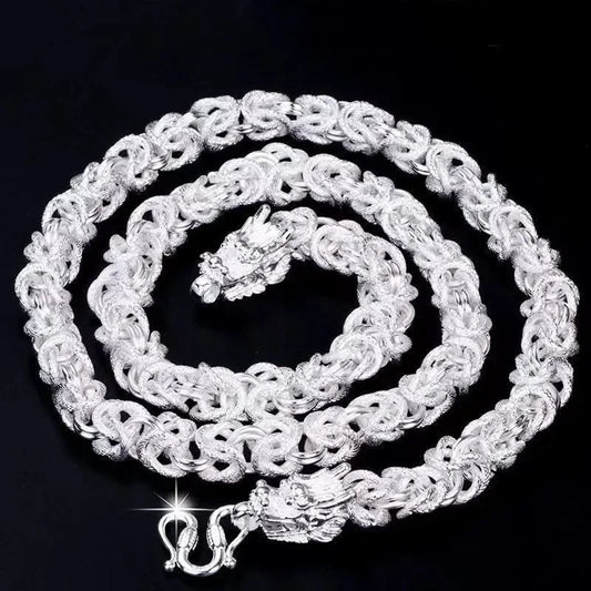 Luckacco Hot popular solid Sterling Silver necklace for men noble 8MM chain round faucet dragon 60cm Fashion wedding jewelry Holiday Gift