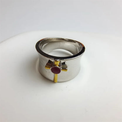 Luckacco Elegant Woman Red Stone Cross Ring Fashion Silver Color Religious Belief Statement Ring Punk Red Beads Crystal Rings for Women