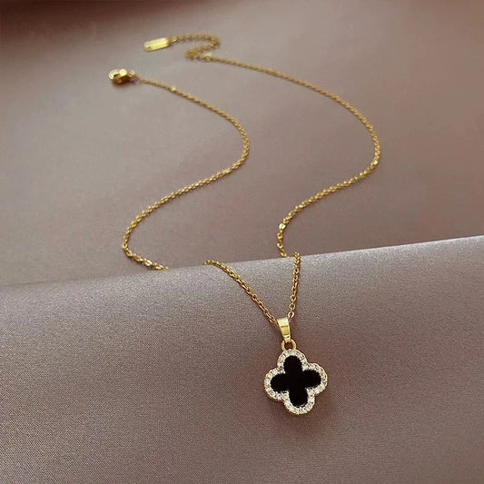 Luckacco Lucky Four-leaf Clover CZ Necklace For Women's Dynamic Fashion Birthday Gift Clavicle Chain Versatile Fashion Accessories