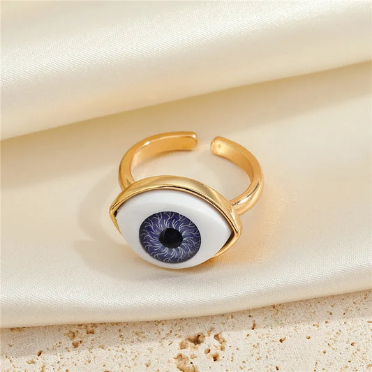 Luckacco 1Pcs Vintage Evil Eye Finger Ring For Women Gift Jewelry Colored Simple Turkish Blue Eye Adjustable Party Ring Accessories R381
