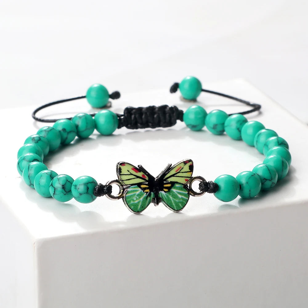luckacco trendy butterfly beaded bracelets for women men natural stone beads chain bangles handmade female bohemian party jewelry gifts