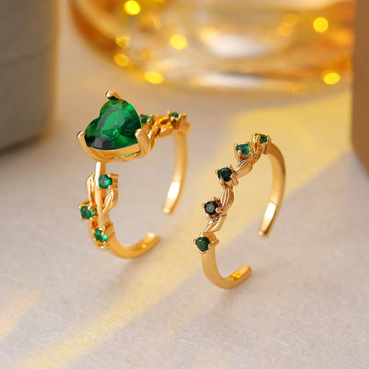 Luckacco Vintage Double Crystal Heart Ring Jewelry 2025 Trending New Fashion Zircon Heart Set Rings For Women Jewellery Anel Bague Gifts