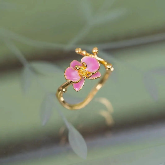 Luckacco Fashion Vintage Pink Enamel Flower Rings for Woman Adjustable Retro Female Ring Y2k Jewelry Luxury Charm Gift Engagement Jewelry