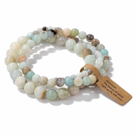 Luckacco Green Agates Stone Bead Bracelet Set 4 6 8MM Natural Labradorite Opal Turquois Bracelet With Tag Stretch Bangle Jewelry Gift