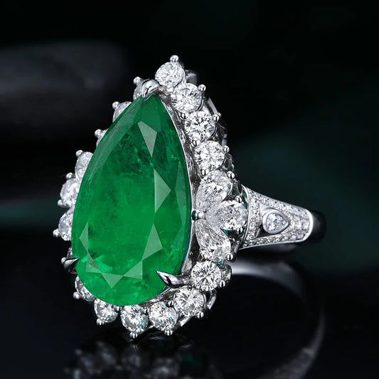 Luckacco Luxury Water Drop Lab Emerald Sapphire Open Ring Exquisite Silver 925 Banquet Finger Rings Valentine's Day Gifts
