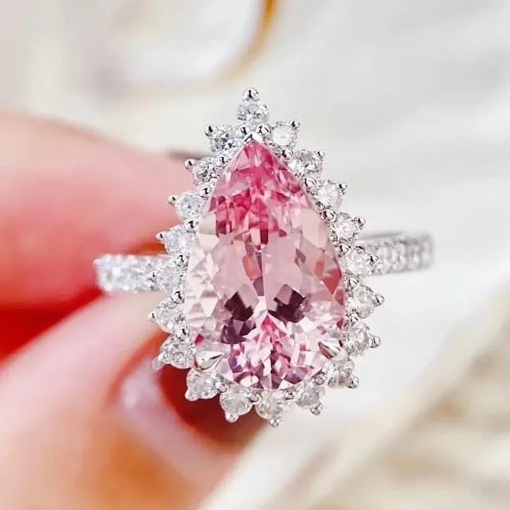 luckacco style pink sparkling zircon princess square engagement ring for ladies and girlfriends luxury proposal  gift fashion jewelry