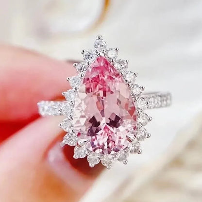 Luckacco Style Pink Sparkling Zircon Princess Square Engagement Ring for Ladies and Girlfriends Luxury Proposal  Gift Fashion Jewelry