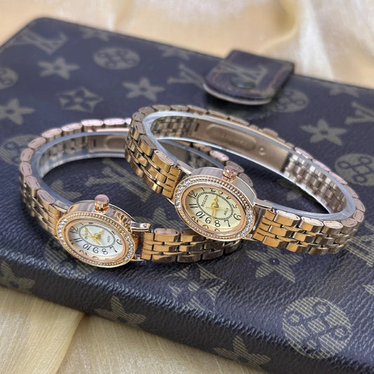 Luckacco Elegant Women Diamond Oval Watch Female Hand Watch Steel Small Original Luxury Ladies Wristwatch Golden Relógio