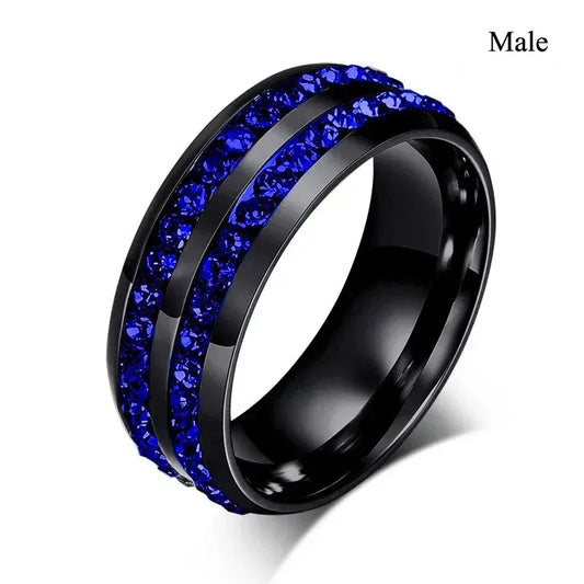 Luckacco Fashion Couple Rings Charm Purple Rhinestones CZ Women Rings Set Trendy Men Stainless Steel Zirconia Ring Wedding Band Jewelry