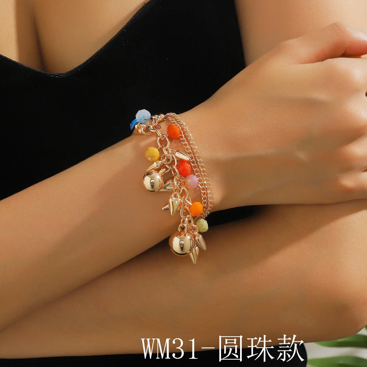 luckacco europe and the united states selling fashionable bohemian glass crystal mixed color multi-layer beaded chain bracelet women