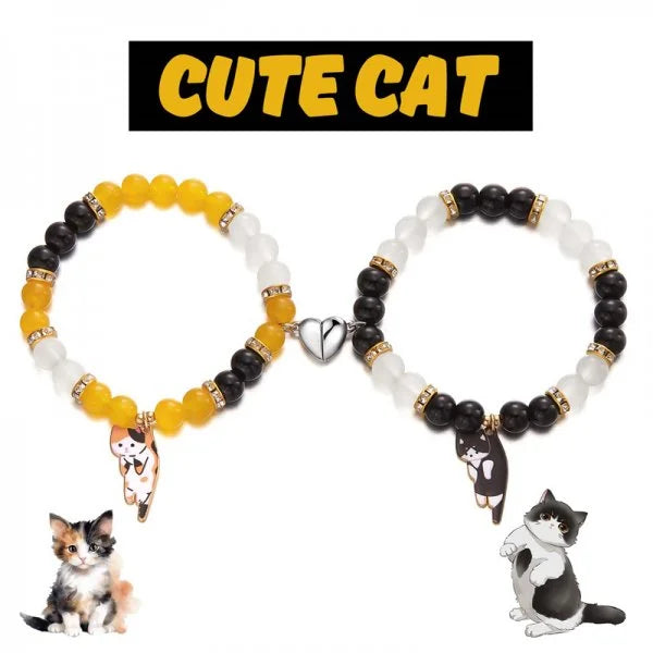 luckacco handmade 2pcs couples cute cat bracelet unique stylish hand rope for women men beaded woven bracelet wrist jewelry gifts