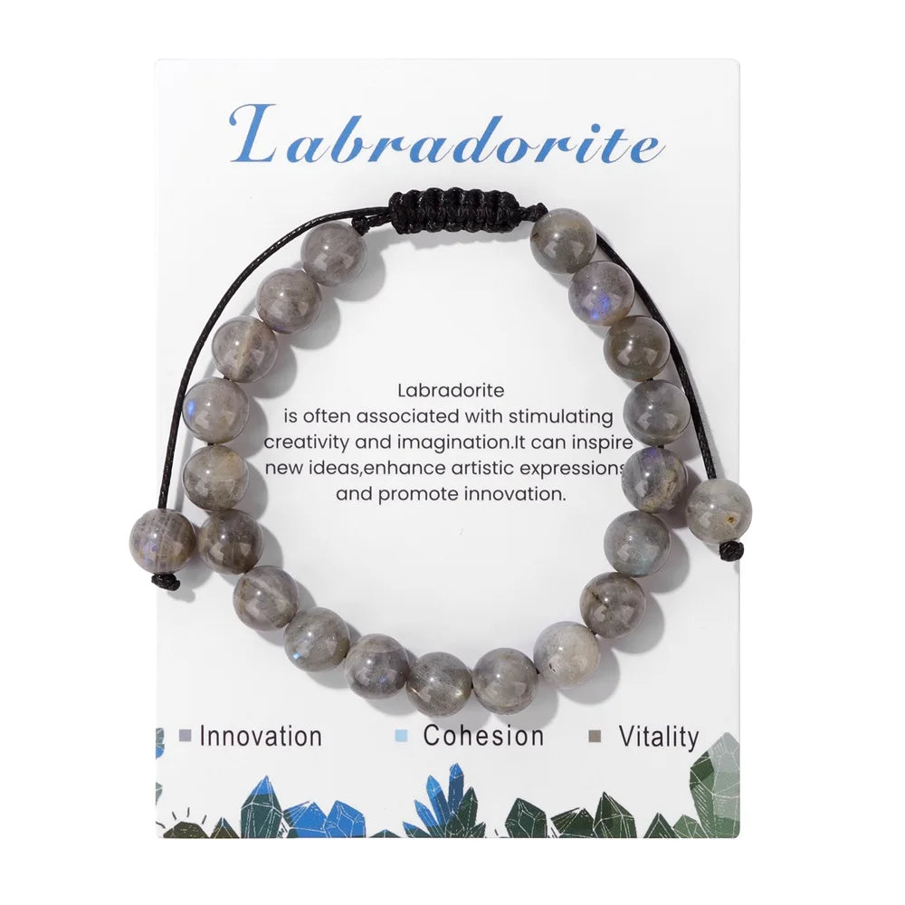 luckacco adjustable healing amethysts bracelets for women men natural stone 8mm beads braided bracelet stress relief anxiety jewelry