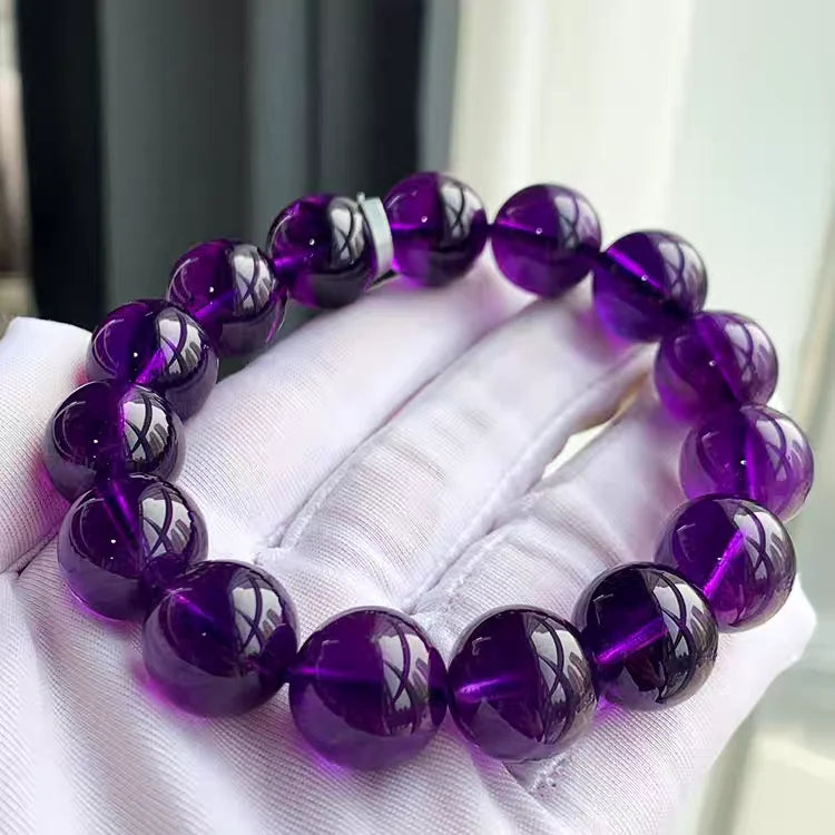 luckacco natural purple amethyst quartz crystal bracelet round beads big women men 16mm 17mm 18mm 19mm fashion amethyst aaaaaa