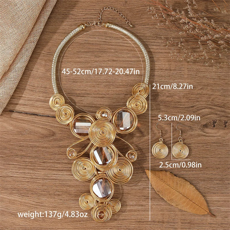 luckacco new exaggerate aluminium flower colorful jewelry set for women african bridal necklace earrings set party jewellery gifts