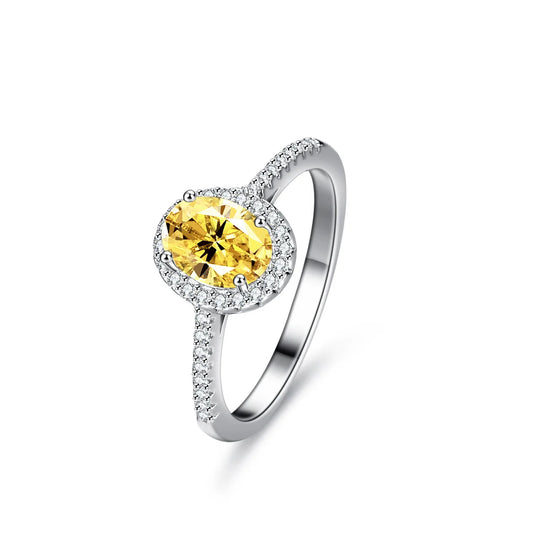 Luckacco 1ct VVS diamond French high-end design Moissanite ring for women 18K true platinum PT950 egg-shaped yellow pigeon egg ring