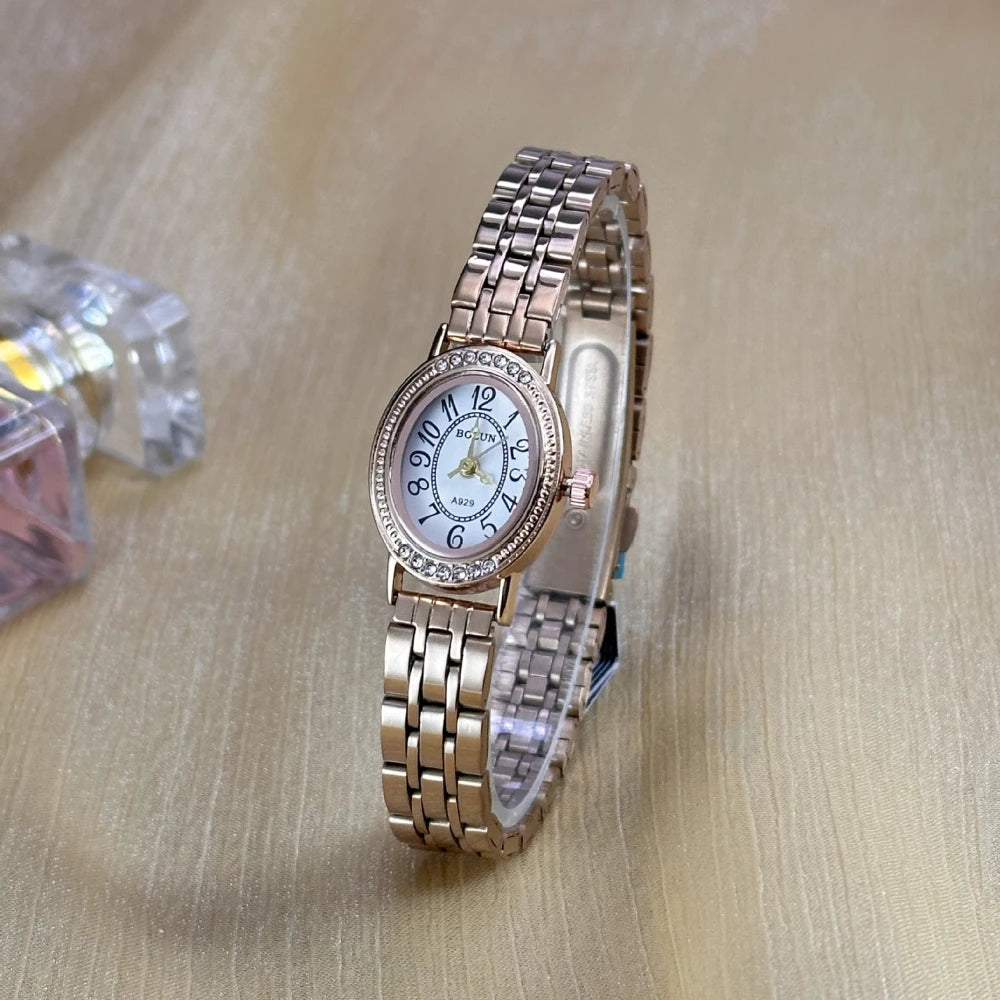 luckacco elegant women diamond oval watch female hand watch steel small original luxury ladies wristwatch golden relógio