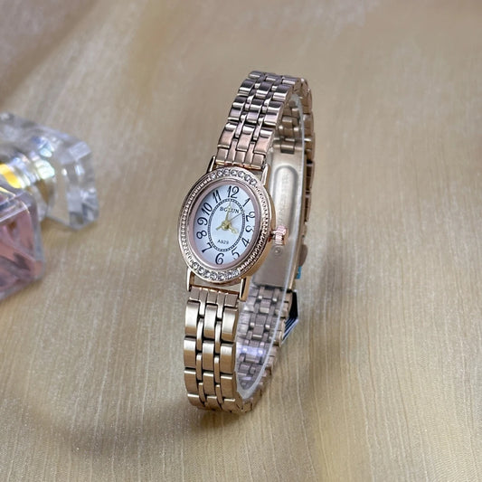 Luckacco Elegant Women Diamond Oval Watch Female Hand Watch Steel Small Original Luxury Ladies Wristwatch Golden Relógio